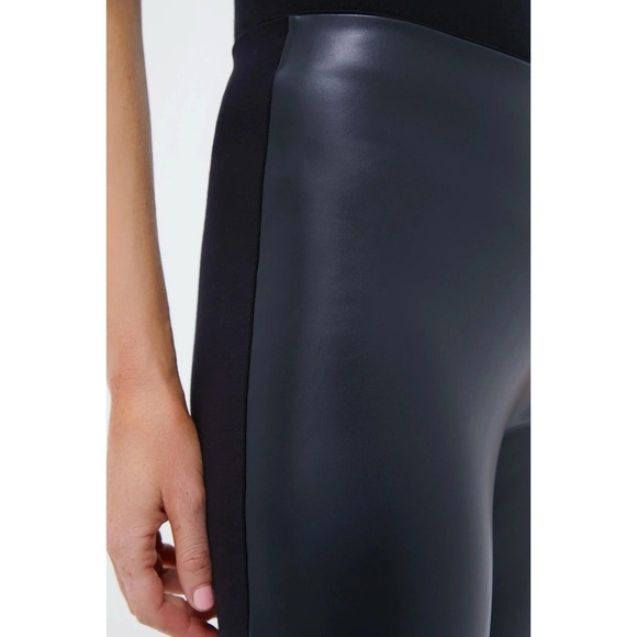 Wolford Jo Mixed Fabric Faux Leather Front Leggings US 14 EU 44 Black Slim - Picture 3 of 15
